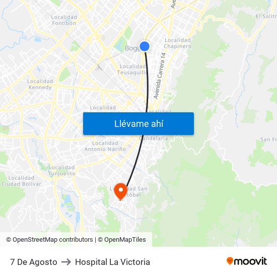 7 De Agosto to Hospital La Victoria map