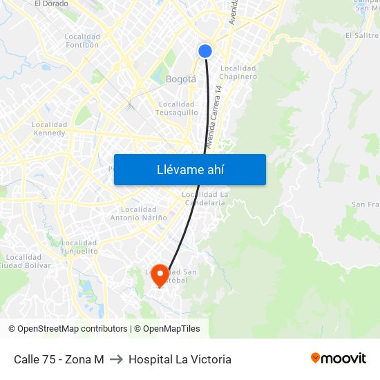 Calle 75 - Zona M to Hospital La Victoria map