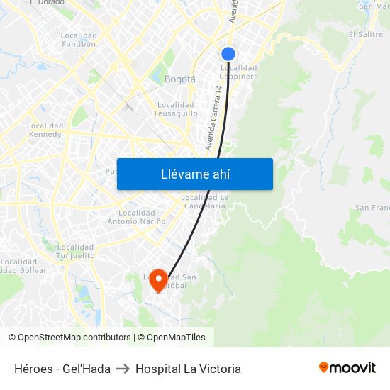 Héroes - Gel'Hada to Hospital La Victoria map