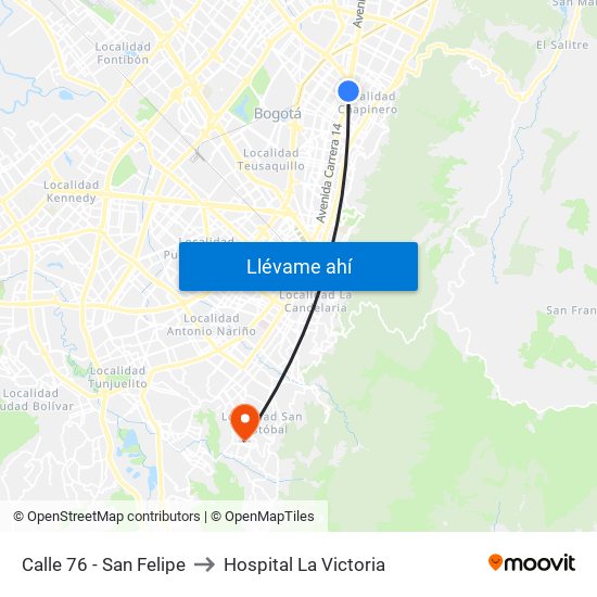 Calle 76 - San Felipe to Hospital La Victoria map