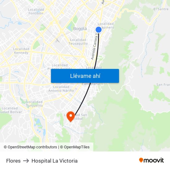 Flores to Hospital La Victoria map