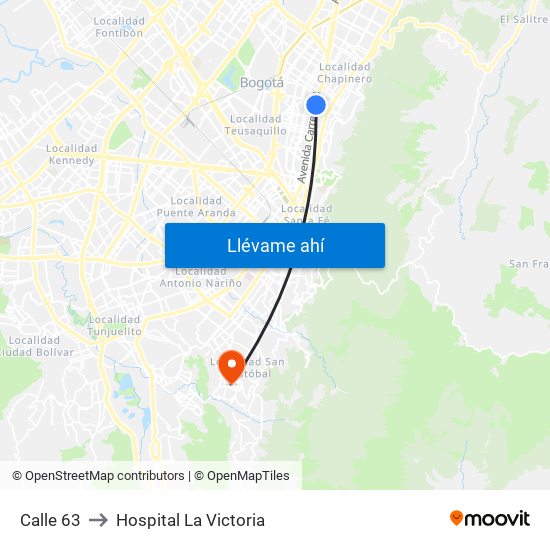 Calle 63 to Hospital La Victoria map