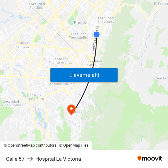 Calle 57 to Hospital La Victoria map