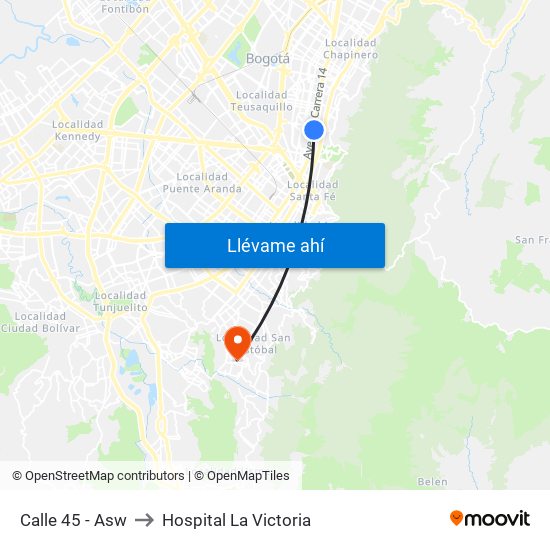 Calle 45 - Asw to Hospital La Victoria map