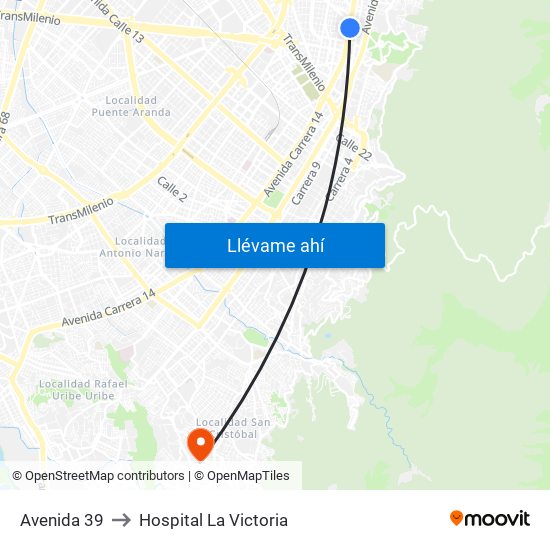Avenida 39 to Hospital La Victoria map