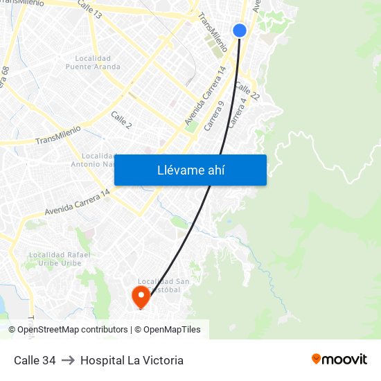 Calle 34 to Hospital La Victoria map