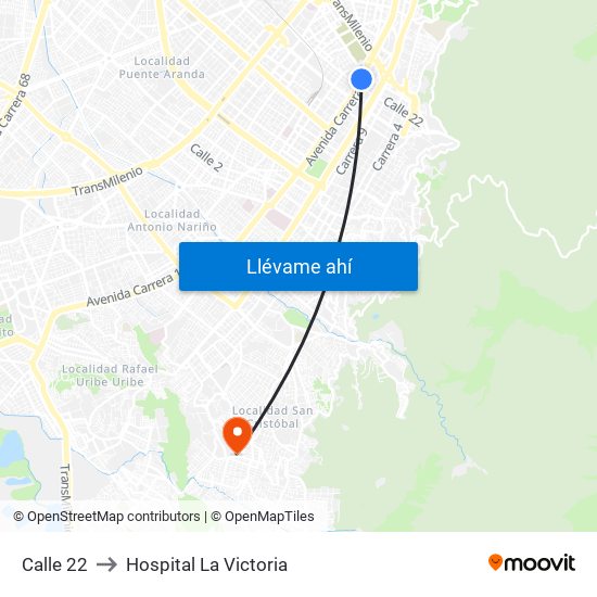 Calle 22 to Hospital La Victoria map