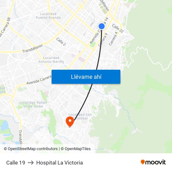 Calle 19 to Hospital La Victoria map