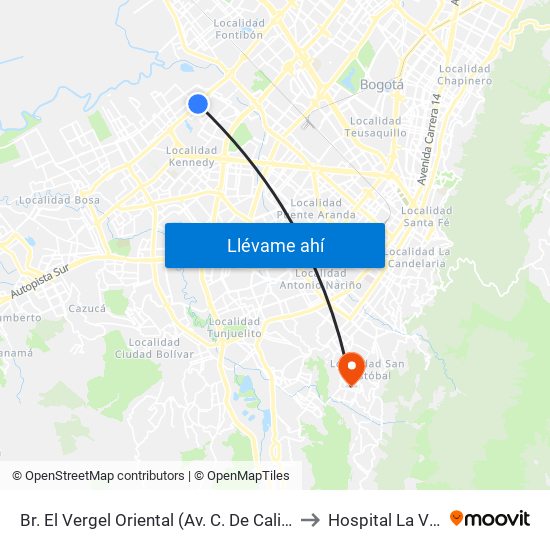 Br. El Vergel Oriental (Av. C. De Cali - Cl 10b) (A) to Hospital La Victoria map