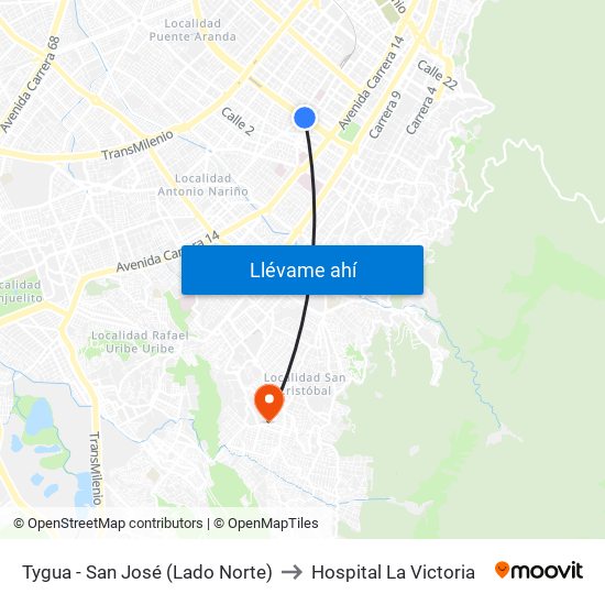 Tygua - San José (Lado Norte) to Hospital La Victoria map