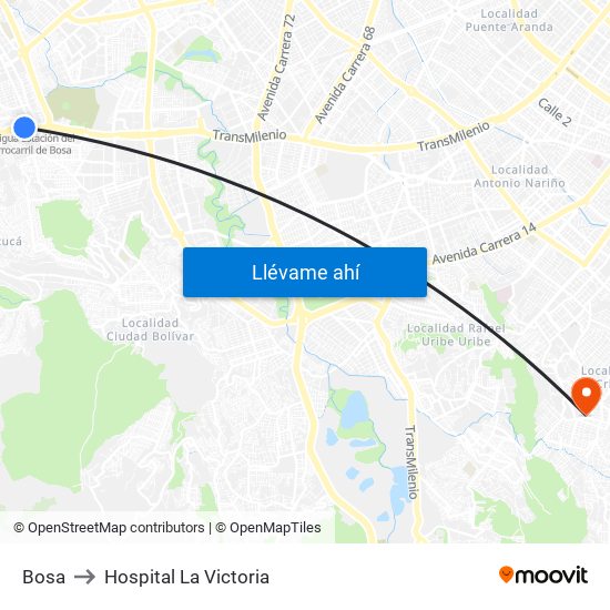 Bosa to Hospital La Victoria map