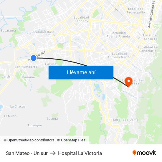 San Mateo - Unisur to Hospital La Victoria map