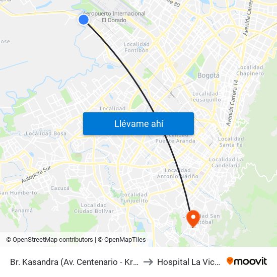 Br. Kasandra (Av. Centenario - Kr 134a) to Hospital La Victoria map
