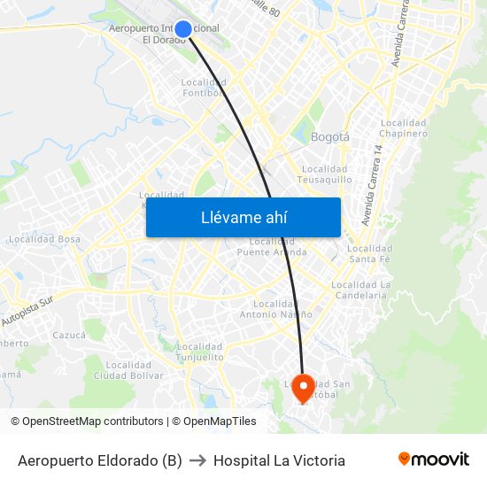 Aeropuerto Eldorado (B) to Hospital La Victoria map