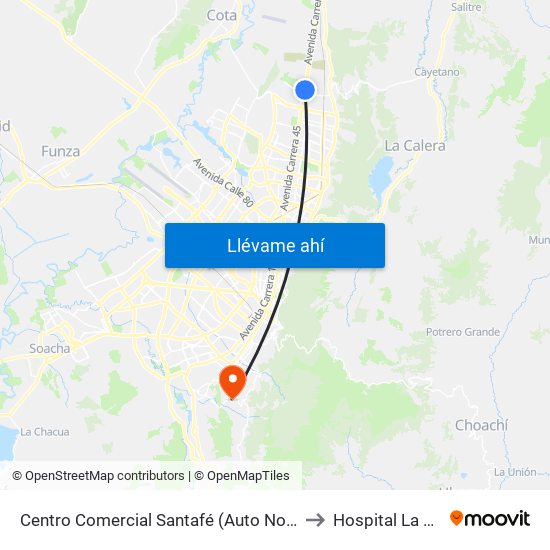 Centro Comercial Santafé (Auto Norte - Cl 187) (B) to Hospital La Victoria map