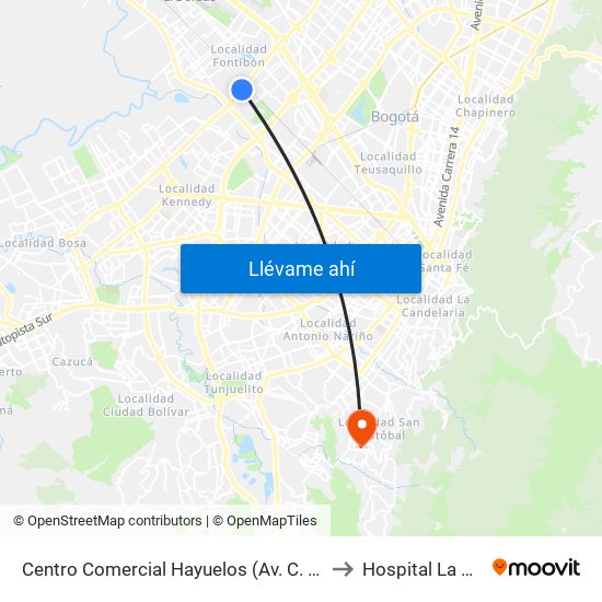 Centro Comercial Hayuelos (Av. C. De Cali - Cl 20) to Hospital La Victoria map