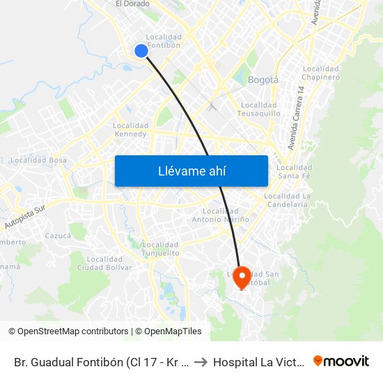 Br. Guadual Fontibón (Cl 17 - Kr 96h) to Hospital La Victoria map