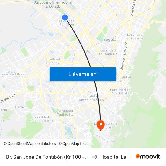 Br. San José De Fontibón (Kr 100 - Av. Esperanza) to Hospital La Victoria map