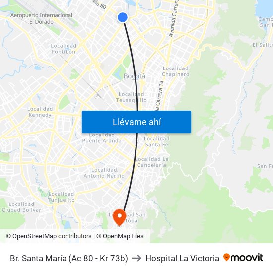 Br. Santa María (Ac 80 - Kr 73b) to Hospital La Victoria map