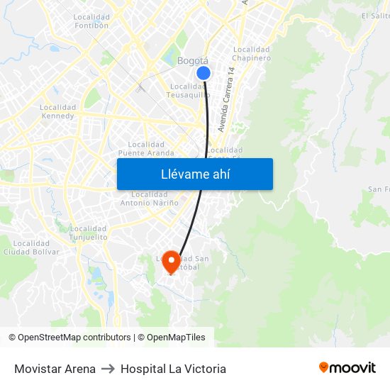 Movistar Arena to Hospital La Victoria map