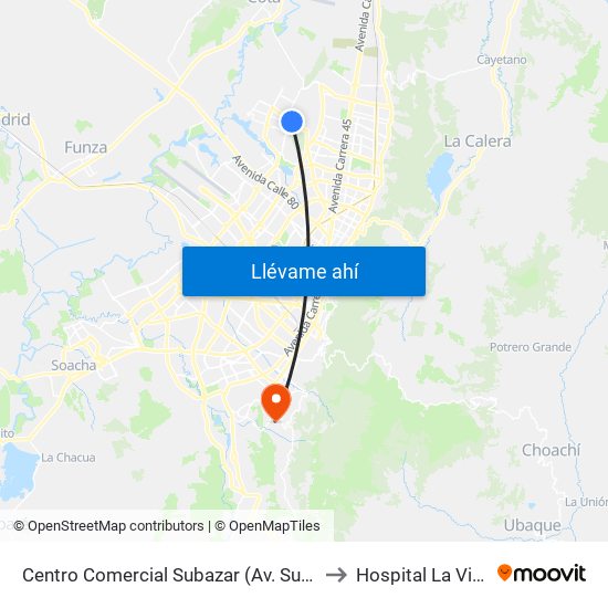 Centro Comercial Subazar (Av. Suba - Kr 91) to Hospital La Victoria map