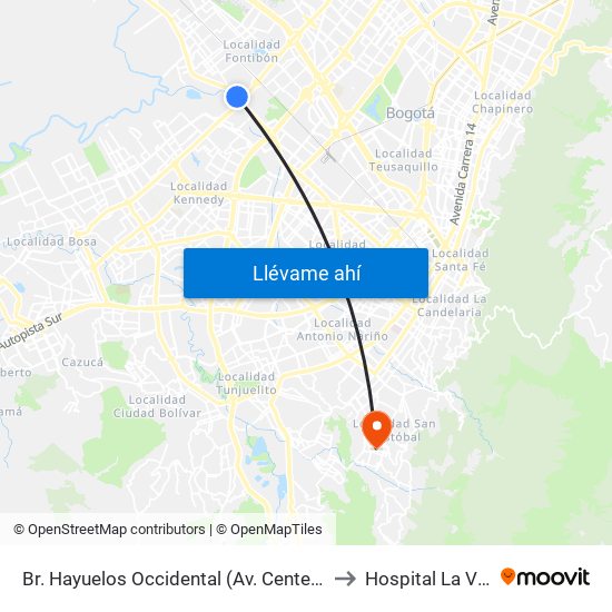 Br. Hayuelos Occidental (Av. Centenario - Kr 87) to Hospital La Victoria map