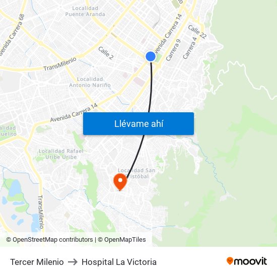 Tercer Milenio to Hospital La Victoria map