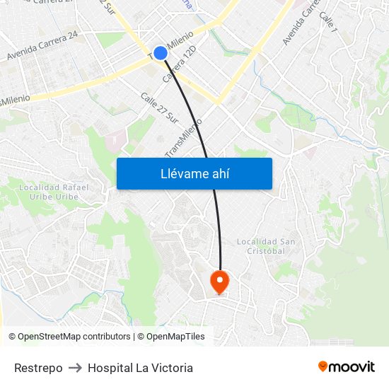 Restrepo to Hospital La Victoria map