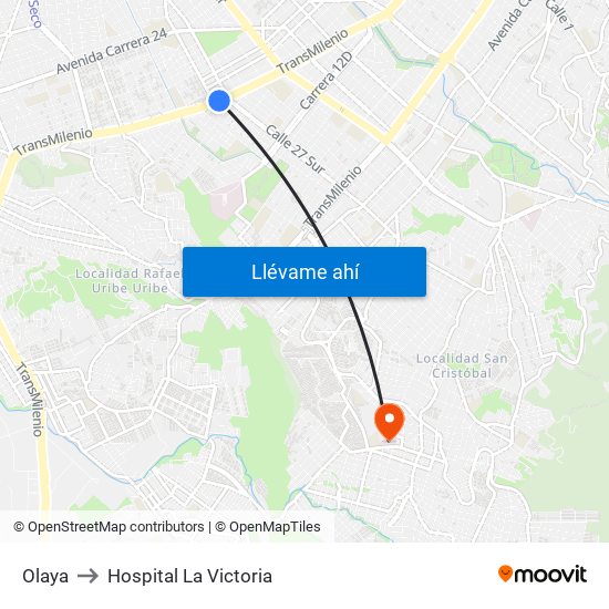 Olaya to Hospital La Victoria map