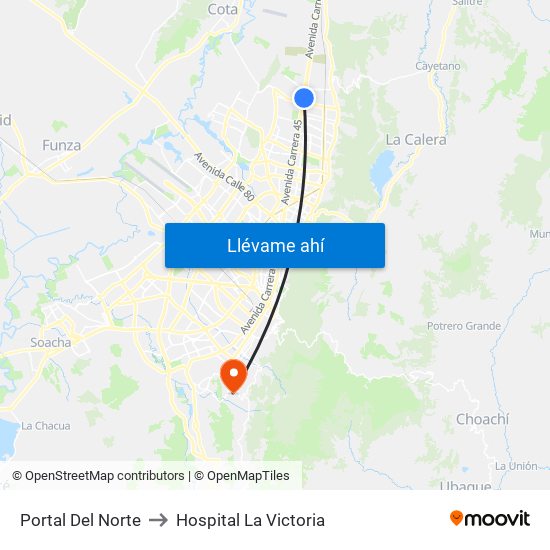 Portal Del Norte to Hospital La Victoria map