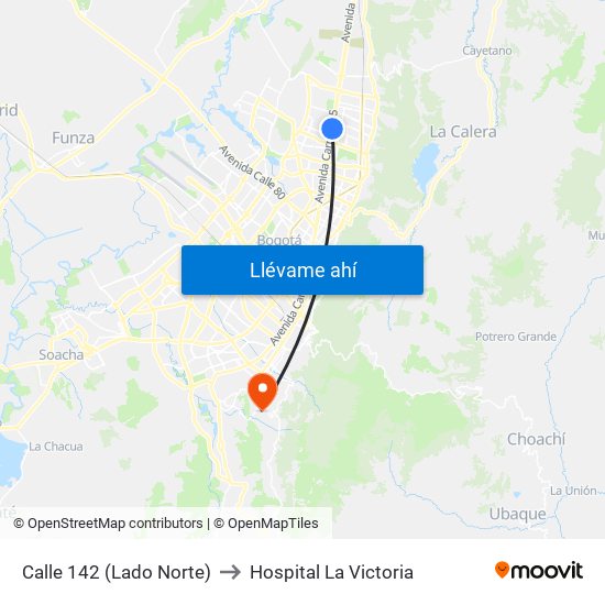 Calle 142 (Lado Norte) to Hospital La Victoria map