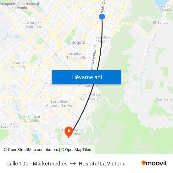 Calle 100 - Marketmedios to Hospital La Victoria map