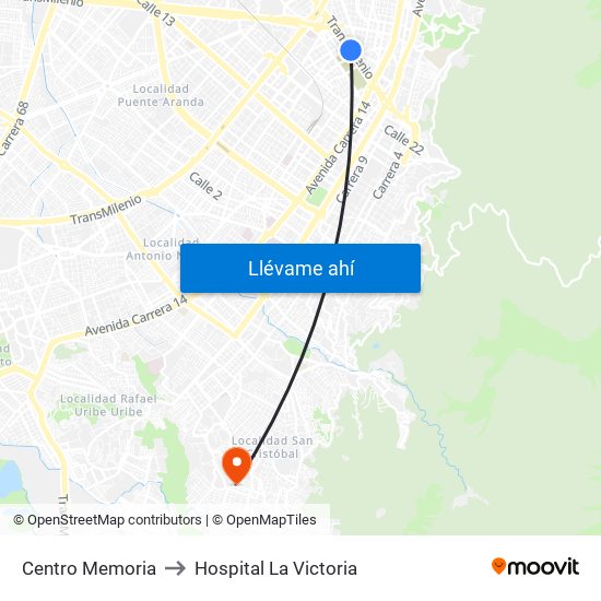 Centro Memoria to Hospital La Victoria map