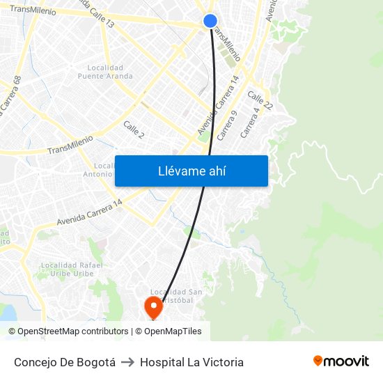 Concejo De Bogotá to Hospital La Victoria map