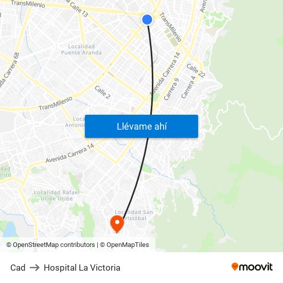 Cad to Hospital La Victoria map