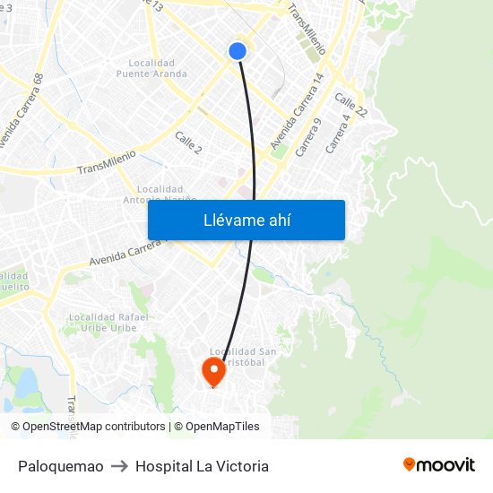 Paloquemao to Hospital La Victoria map