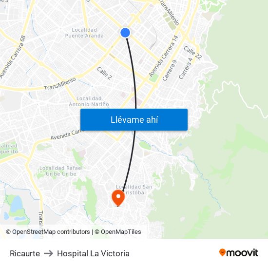 Ricaurte to Hospital La Victoria map