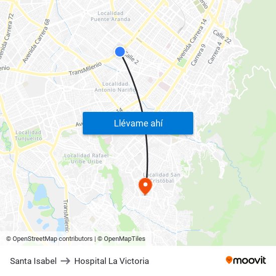 Santa Isabel to Hospital La Victoria map