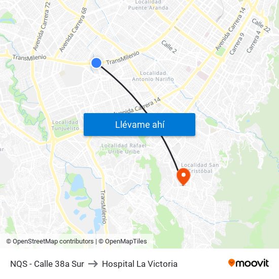 NQS - Calle 38a Sur to Hospital La Victoria map