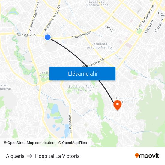 Alquería to Hospital La Victoria map
