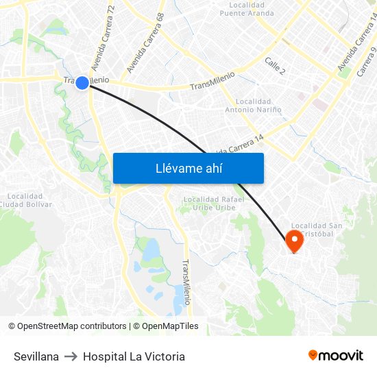 Sevillana to Hospital La Victoria map