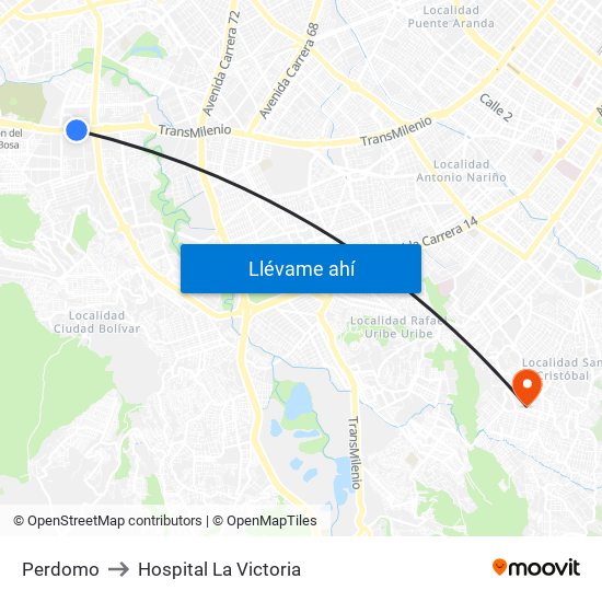 Perdomo to Hospital La Victoria map