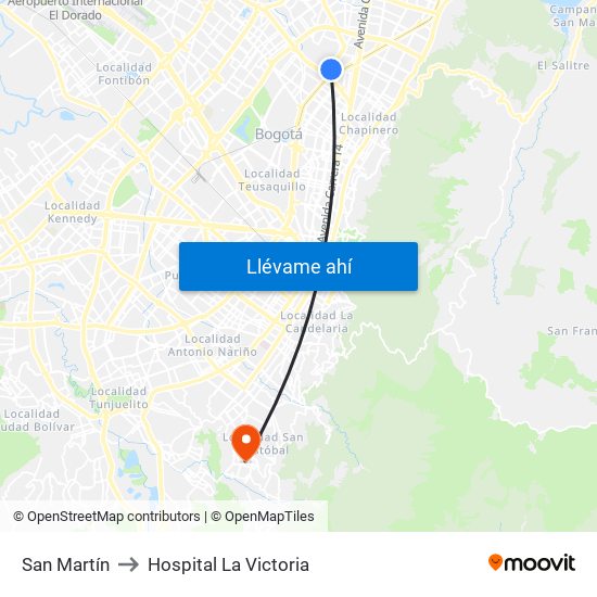 San Martín to Hospital La Victoria map