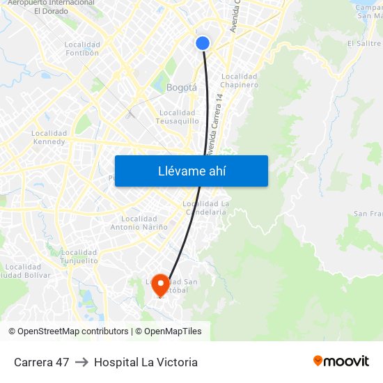 Carrera 47 to Hospital La Victoria map