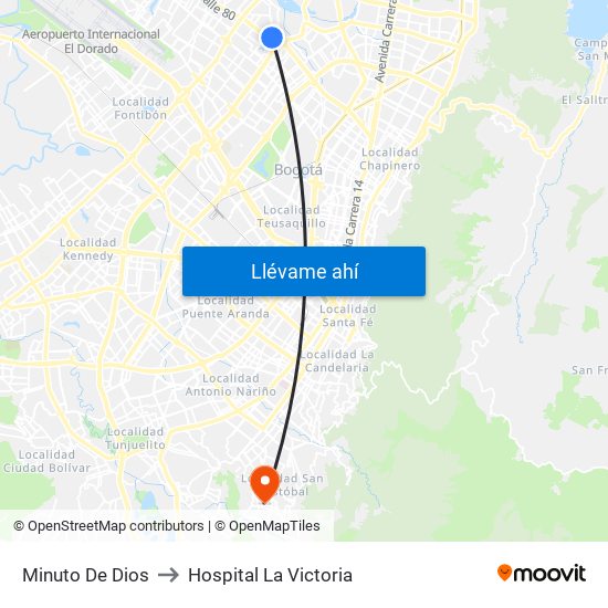 Minuto De Dios to Hospital La Victoria map
