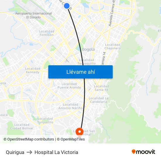 Quirigua to Hospital La Victoria map