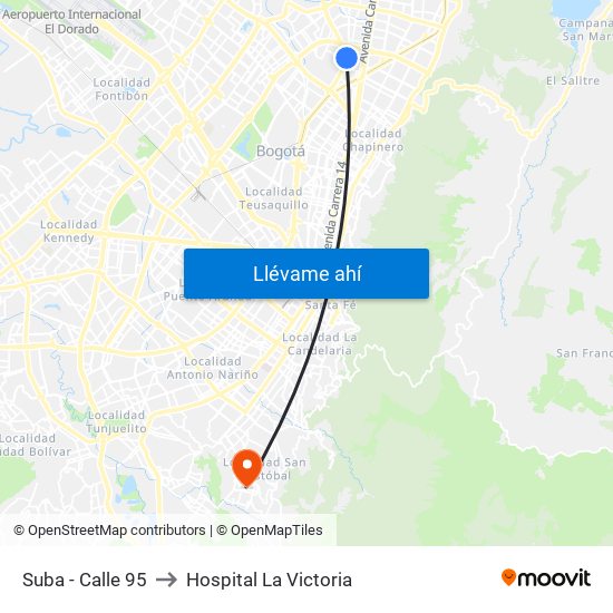 Suba - Calle 95 to Hospital La Victoria map