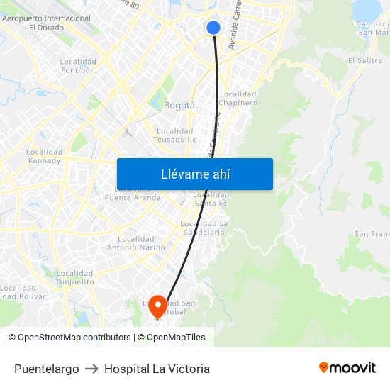 Puentelargo to Hospital La Victoria map