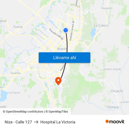 Niza - Calle 127 to Hospital La Victoria map