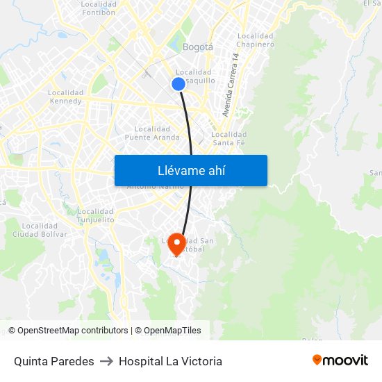Quinta Paredes to Hospital La Victoria map